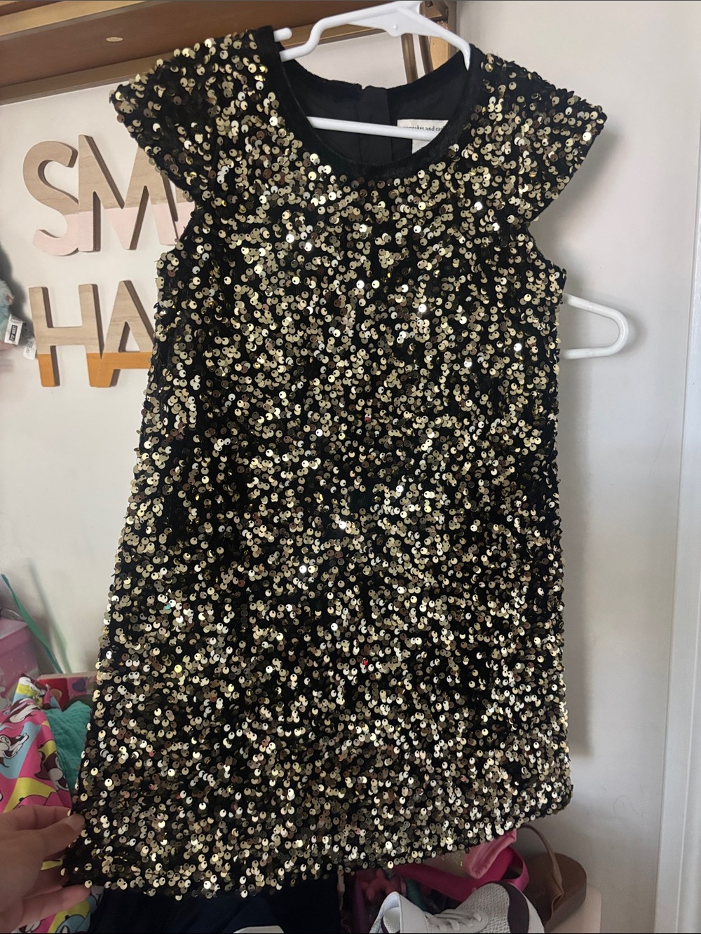 cupcakes & cashmere Black and Gold Sequin Girls Dress